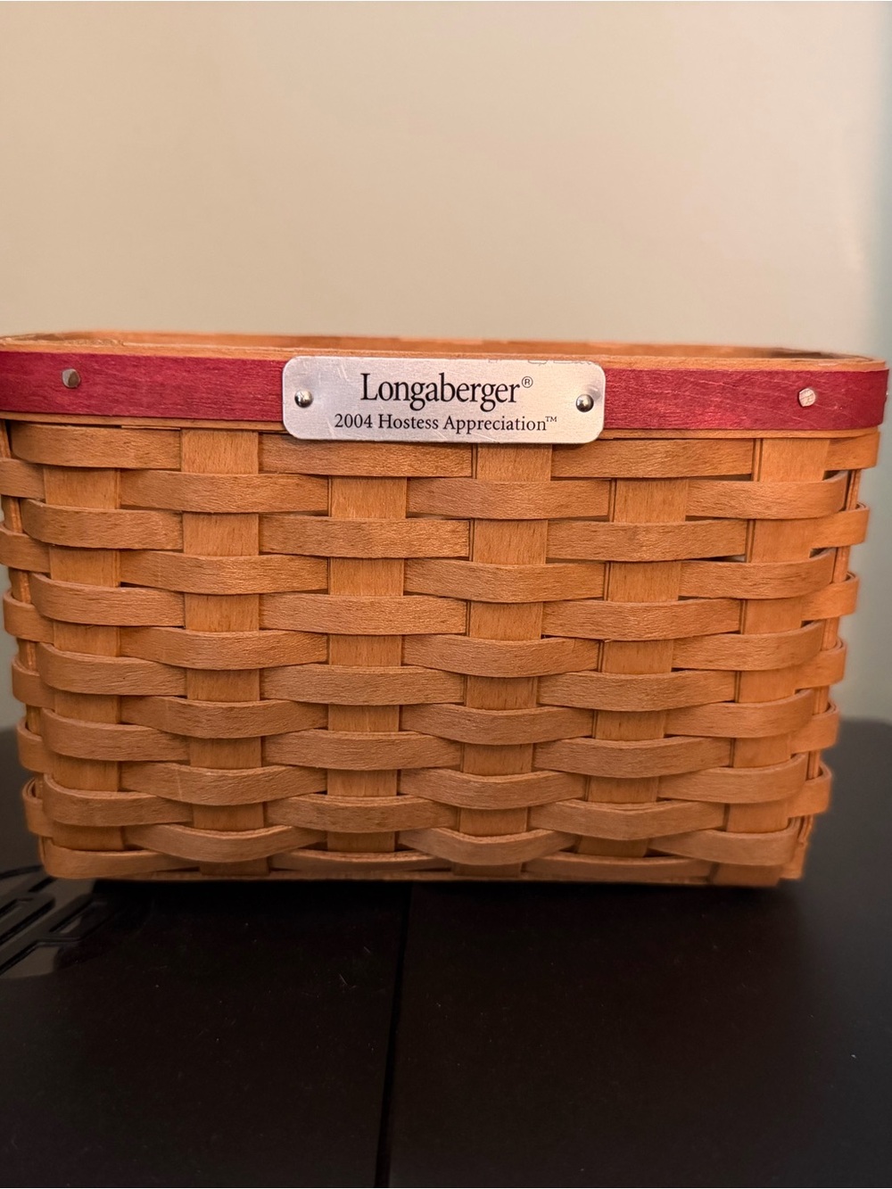 Longaberger Natural Woven Basket with Red Rim